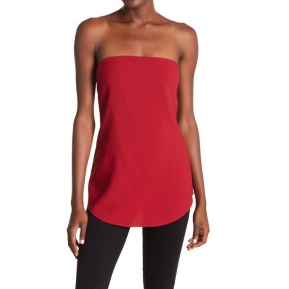Theory Zalballa Crepe Strapless Crimson Red Top